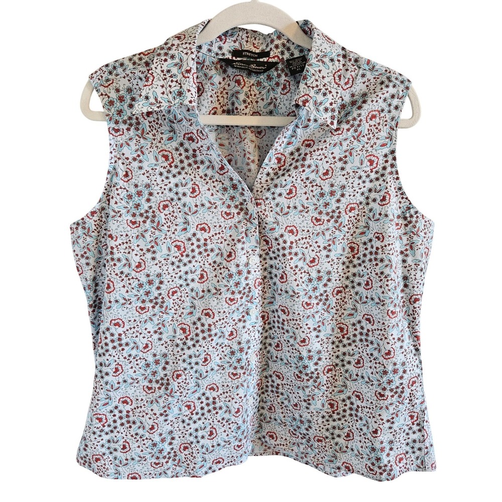 Eddie Bauer Womens XL Petite Floral Sleeveless Blouse Wrinkle Resistant Stretch
